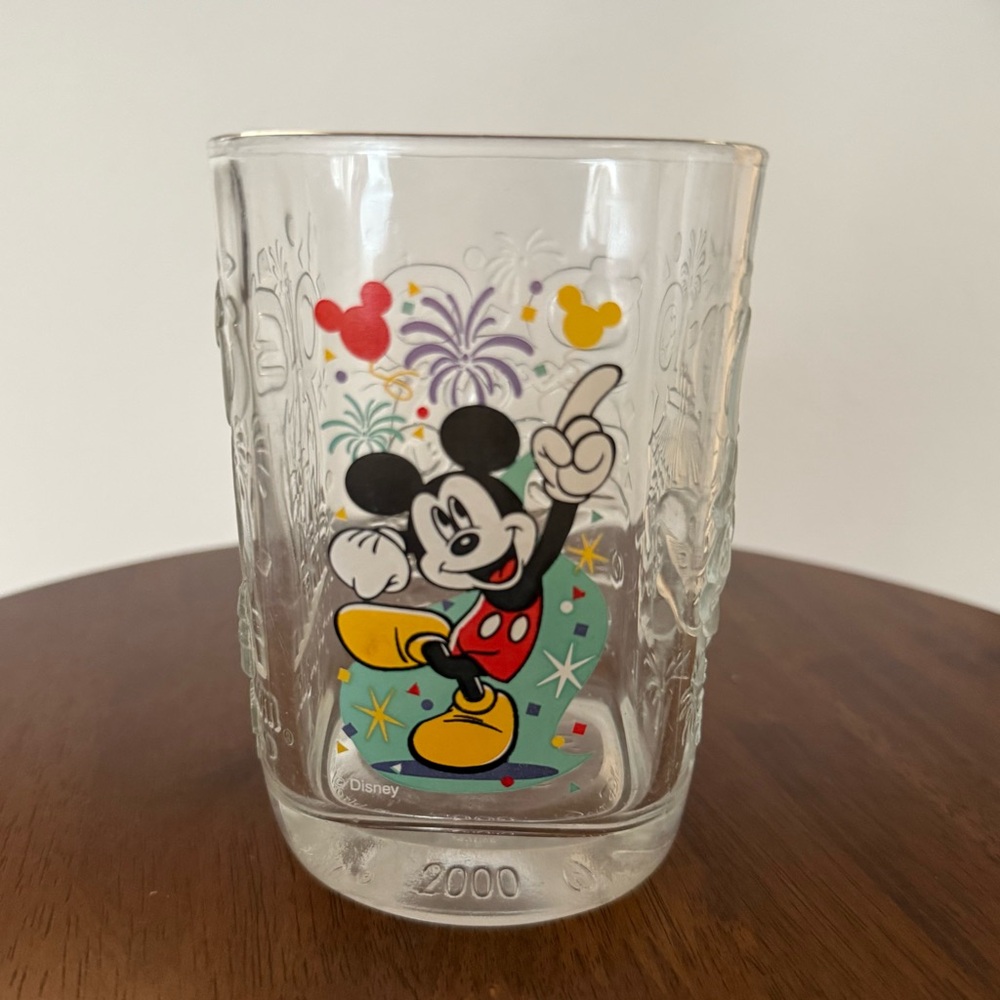 Disney World McDonalds 2000 Glass Cup Mickey Mouse Square Magic Kingdom Vintage